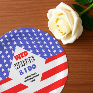Wed, White & I Do Patriotic Wedding Event Paper Plate