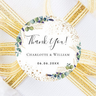 Weddding eucalyptus greenery glitter thank you classic round sticker
