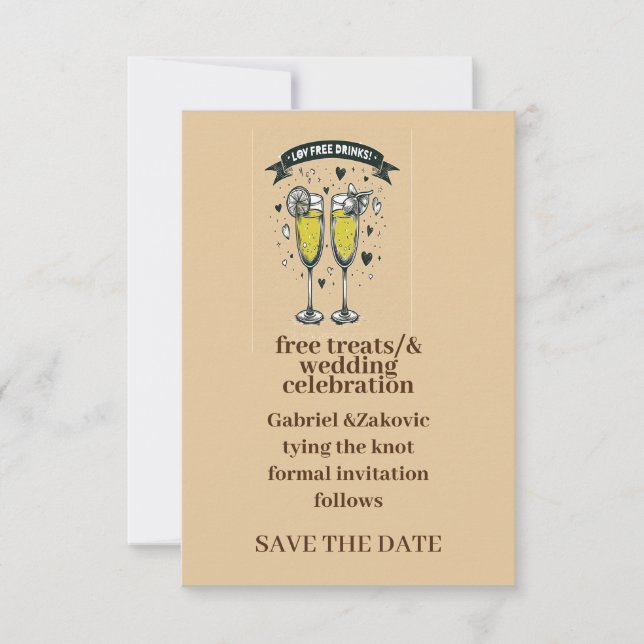 weddind save date with wine glass invitation (Front)