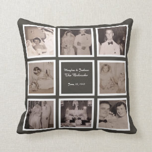 Wedding 10 Photo Instagram Collage slate grey Cushion