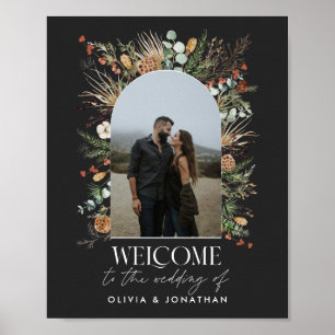 Wedding 1 photo arch watercolor botanical black poster