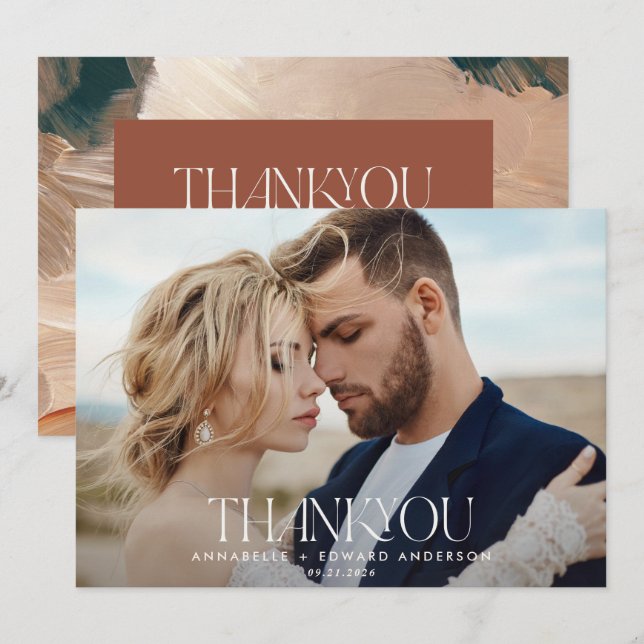 Wedding 1 photo thank you terracotta teal painted (Front/Back)