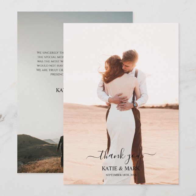 Wedding 2 Photo Love Script Wedding Thank You Card (Front/Back)
