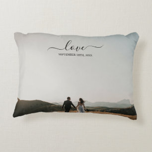 Wedding 2 Photo Memory Love Script Decorative Cushion
