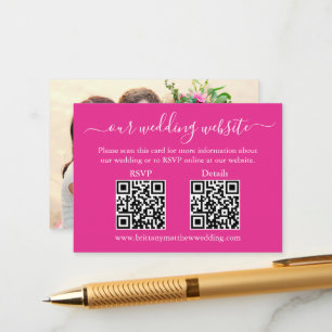 Wedding 2 QR RSVP Details Photo Hot Pink Enclosure Card