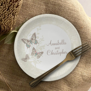 Wedding 3 ink butterflies cream white paper plate