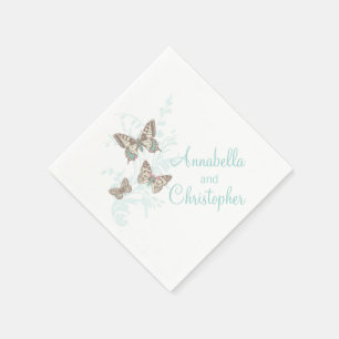 Wedding 3 ink butterflies teal white paper napkin