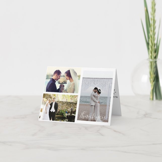 Wedding 3 Photo Collage Thank You Card (Front)