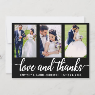 Wedding 3 Photo Love and Thanks Thank You Card