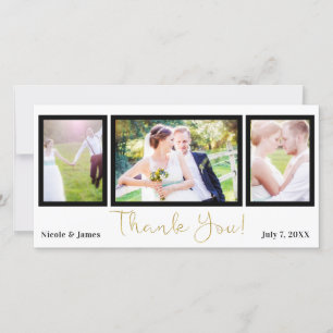Wedding 3 Photo Picture Black Gold Thank You