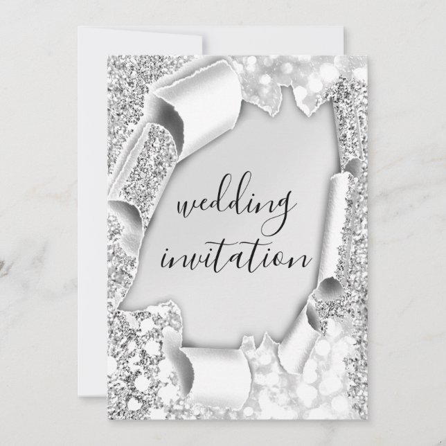 Wedding 3D Cart Effect Elegant  Silver Glitter  Invitation (Front)