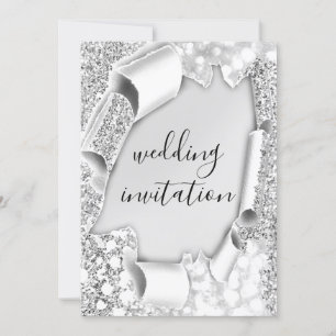 Wedding 3D Cart Effect Elegant  Silver Glitter  Invitation