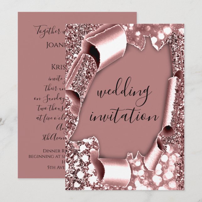Wedding 3D Cart Effect Frame Florals Rose Glam Invitation (Front/Back)