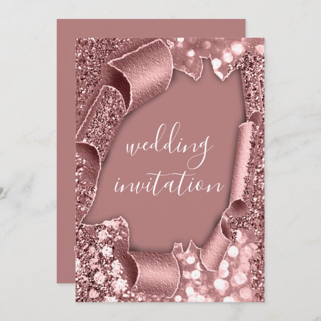 Wedding 3D Cart Effect Frame Rose Blush Powder Invitation (Front/Back)