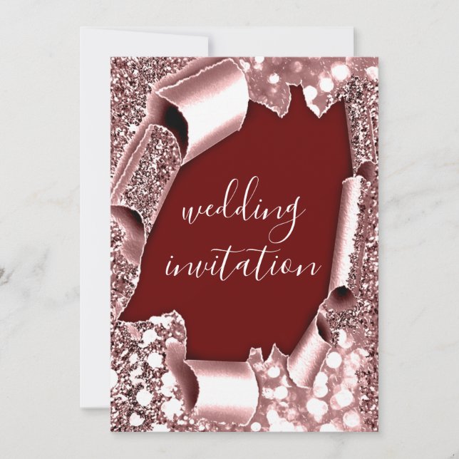 Wedding 3D Cart Effect Frame Rose Burgundy Invitation (Front)