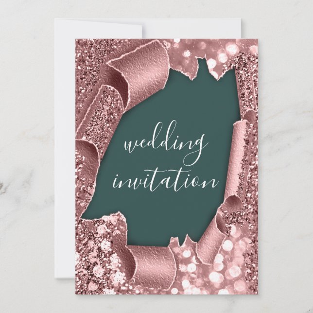 Wedding 3D Cart Effect Frame WoodlandTeal Rose Invitation (Front)