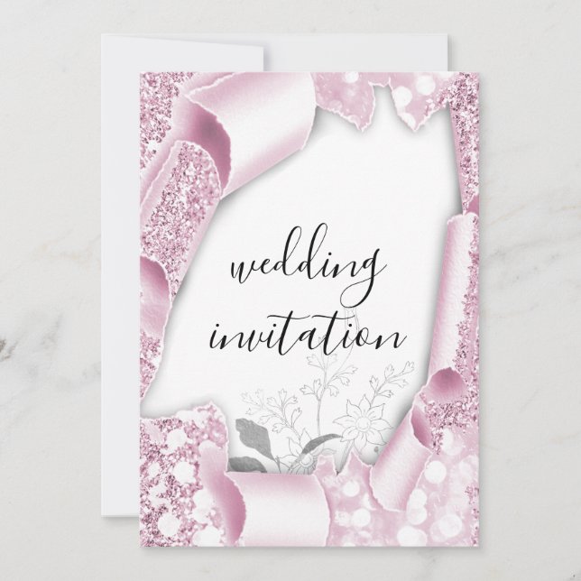 Wedding 3D Cart Effect White  Frame Florals Pink Invitation (Front)