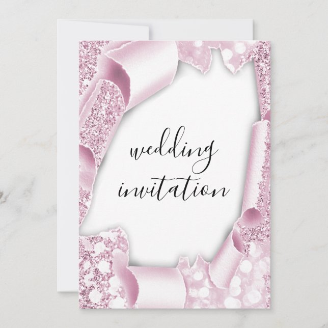 Wedding 3D Cart Effect White Pink Glitter Frame Invitation (Front)