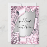 Wedding 3D Effect Elegant Pink  Silver Glitter