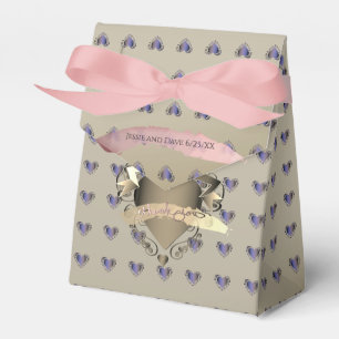 Wedding 3D Old Gold Hearts "Thank you" Favour Box