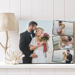 Wedding 4 Photo Collage with Vertical ZigZag Faux Canvas Print<br><div class="desc">Create your own faux canvas with 4 of your favourite wedding pictures. The photo template is set up to create the photo collage with one main background photo and the remaining three pictures forming a vertical zigzag montage. Your photos are displayed in landscape format with a narrow black border.</div>
