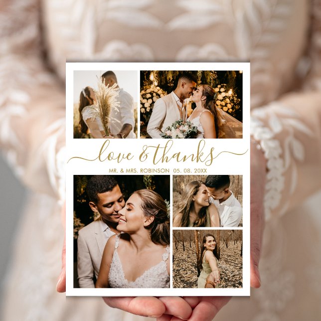 Wedding 5 Photo Collage Love and Thanks Thank You  Postcard (Creator Uploaded)