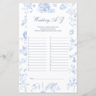 Wedding A to Z Game | Blue Toile Bridal Shower