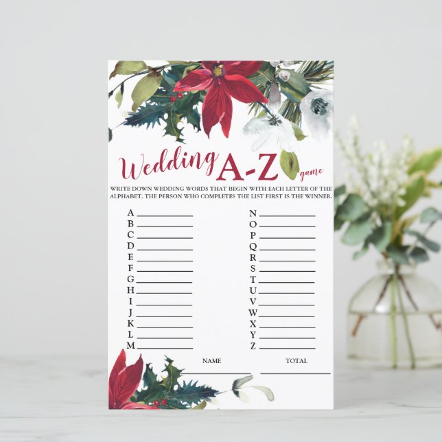 Wedding A-Z Christmas Poinsettia Bridal Game (Standing Front)