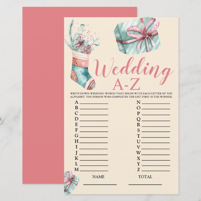 Wedding A-Z Christmas Stocking Bridal Game (Front/Back)