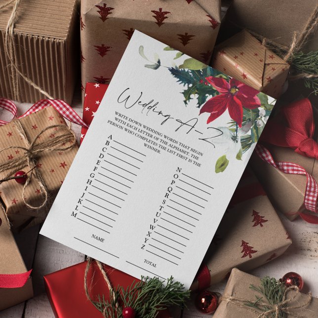 Wedding  A-Z Poinsettia Bridal Shower Game Card (Creator Uploaded)