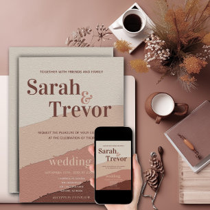 Wedding Abstract 70's Dusty Rose Cream Invitation