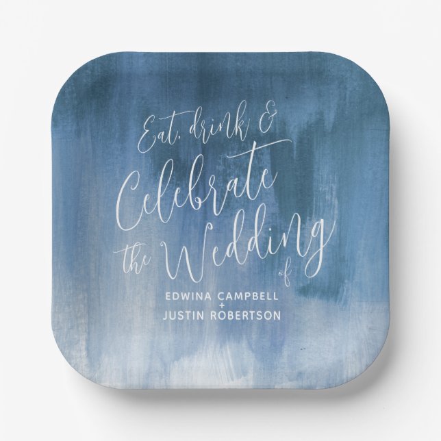 Wedding abstract blue grey paper plate (Front)
