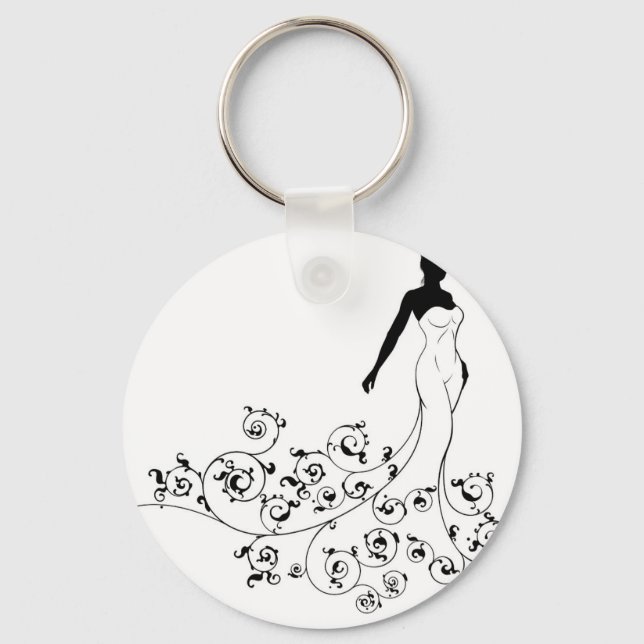 Wedding Abstract Bride Silhouette Key Ring (Front)