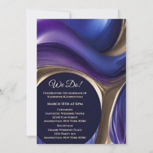 Wedding-Abstract Fluid Art-Blue Purple and Gold- Invitation
