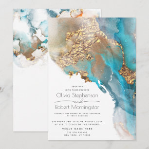 Wedding   Abstract Marbled Alcohol Ink Invitation
