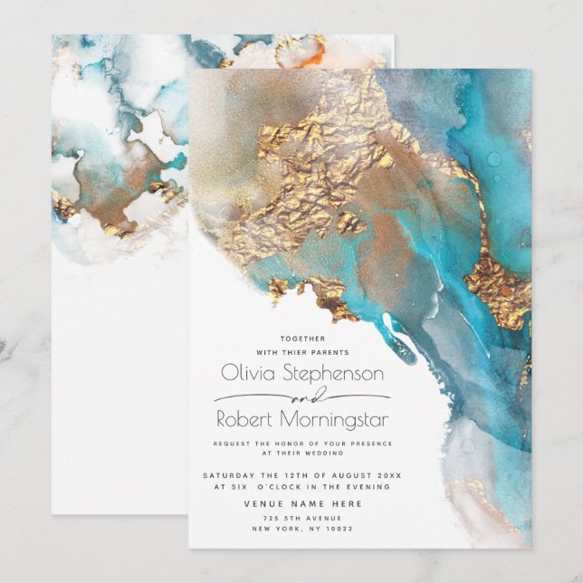 Wedding | Abstract Marbled Alcohol Ink Invitation (Front/Back)