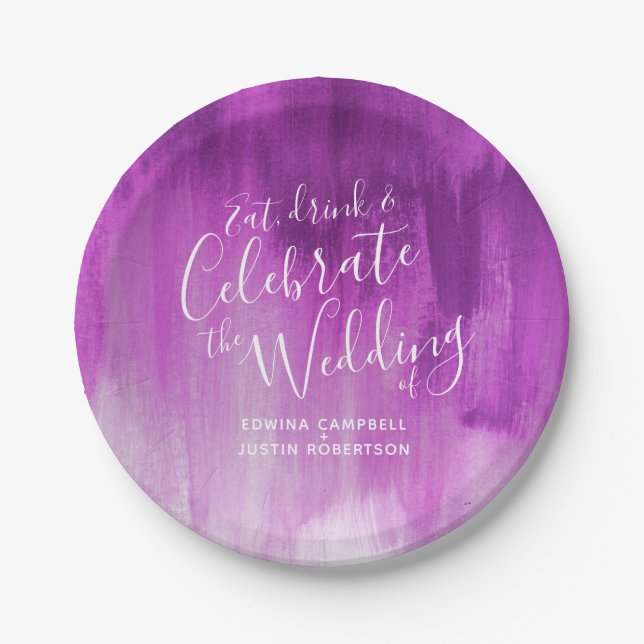 Wedding abstract mauve purple paper plate (Front)