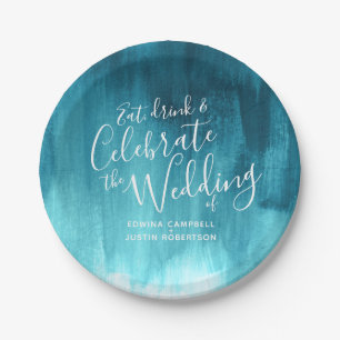 Wedding abstract teal aqua paper plate