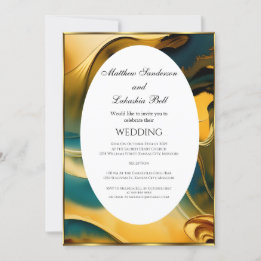 Wedding Abstract teal gold Elegant Modern Invitation
