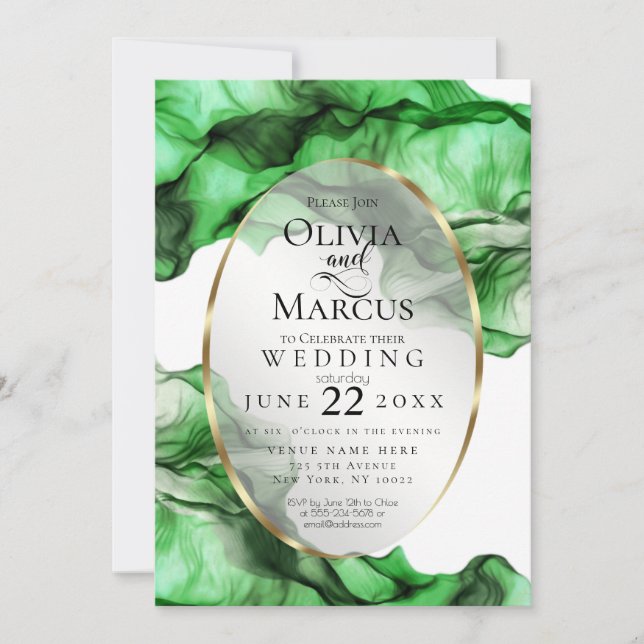 WEDDING | Abstract Watercolor Custom Emerald Green Invitation (Front)