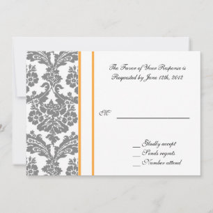 wedding acceptance card, black damask invitation