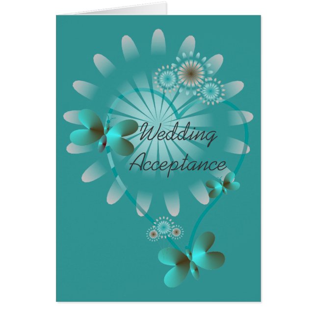 Wedding Acceptance Card Butterfly Hearts (Front)