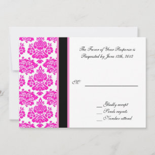 wedding acceptance card, pink damask invitation