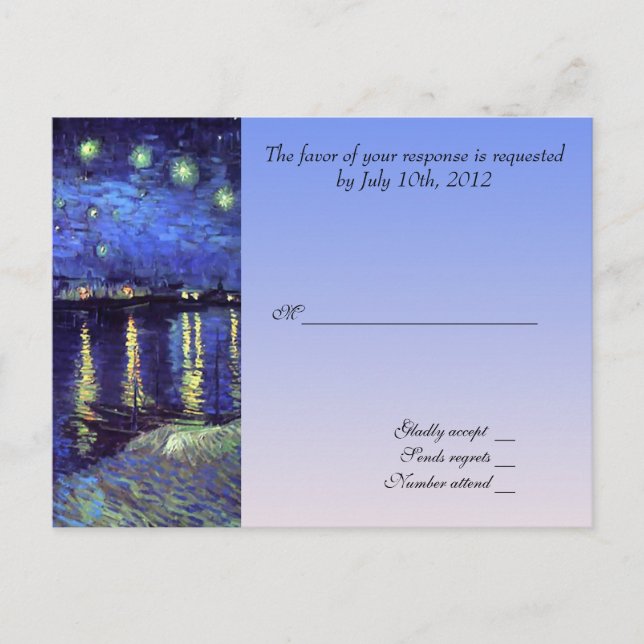 wedding acceptance card, van gogh starry night invitation postcard (Front)