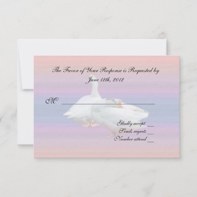 wedding acceptance RSVP card, two white geese Card (Front)