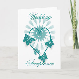 Wedding Acceptance Thank You Card Teal Butterflies