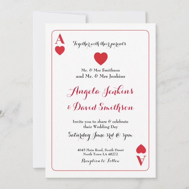 Wedding Ace Of Hearts Playing Card Party Invite (Front)