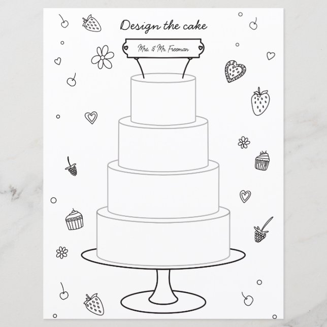 Wedding Activity Colouring Design Cake Page (Front)