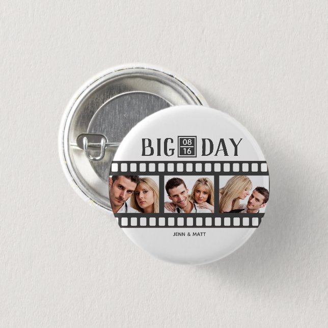 Wedding Add 3 Photos Fun Film 3 Cm Round Badge (Front & Back)