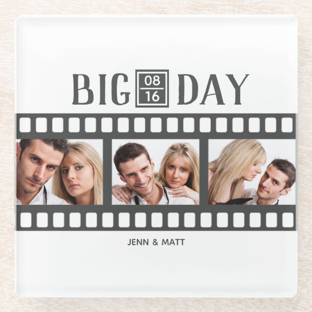Wedding Add 3 Photos Fun Film Coaster (Front)
